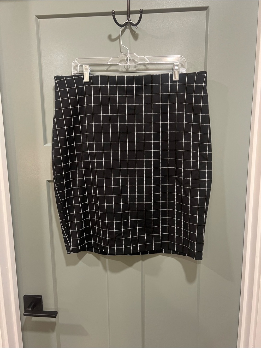 Express Black Pencil Skirt with White Windowpane Check